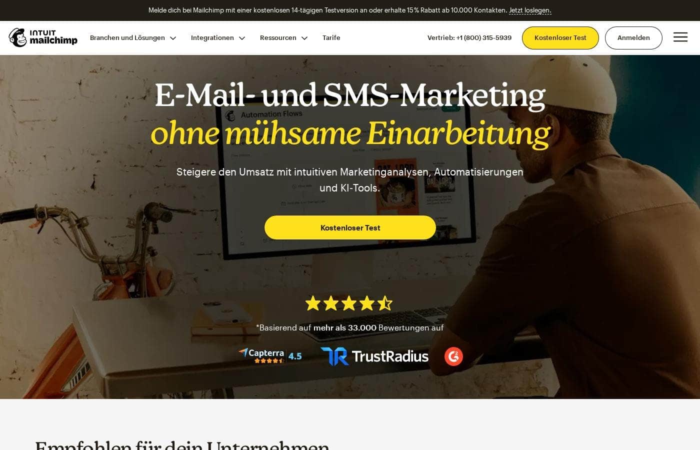 Mailchimp homepage screenshot