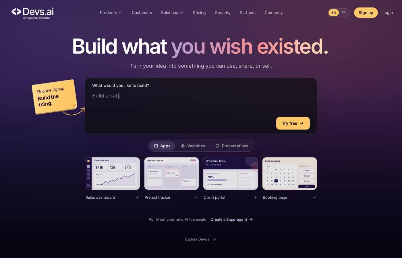 Devs.ai Homepage-Screenshot