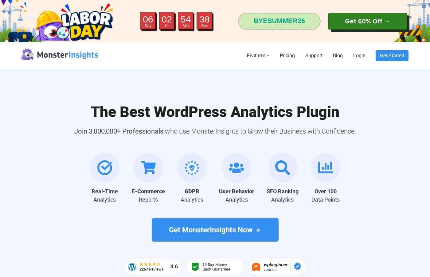 MonsterInsights homepage screenshot