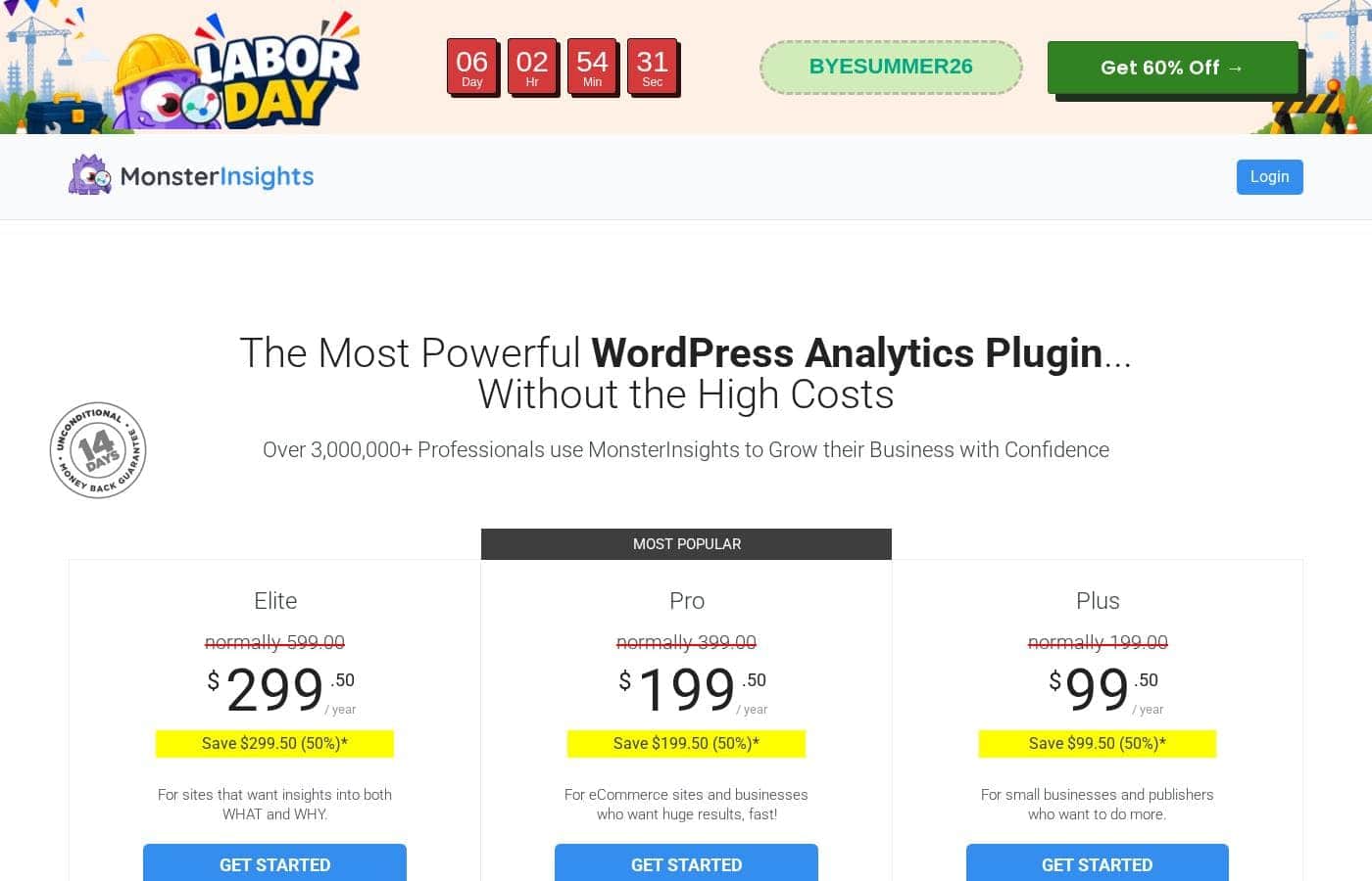 MonsterInsights pricing page screenshot