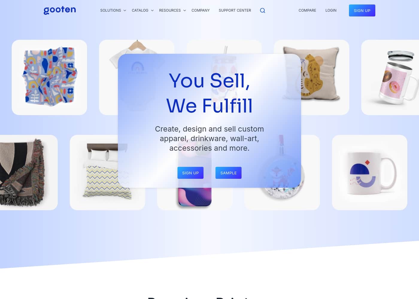 Screenshot della homepage di Gooten
