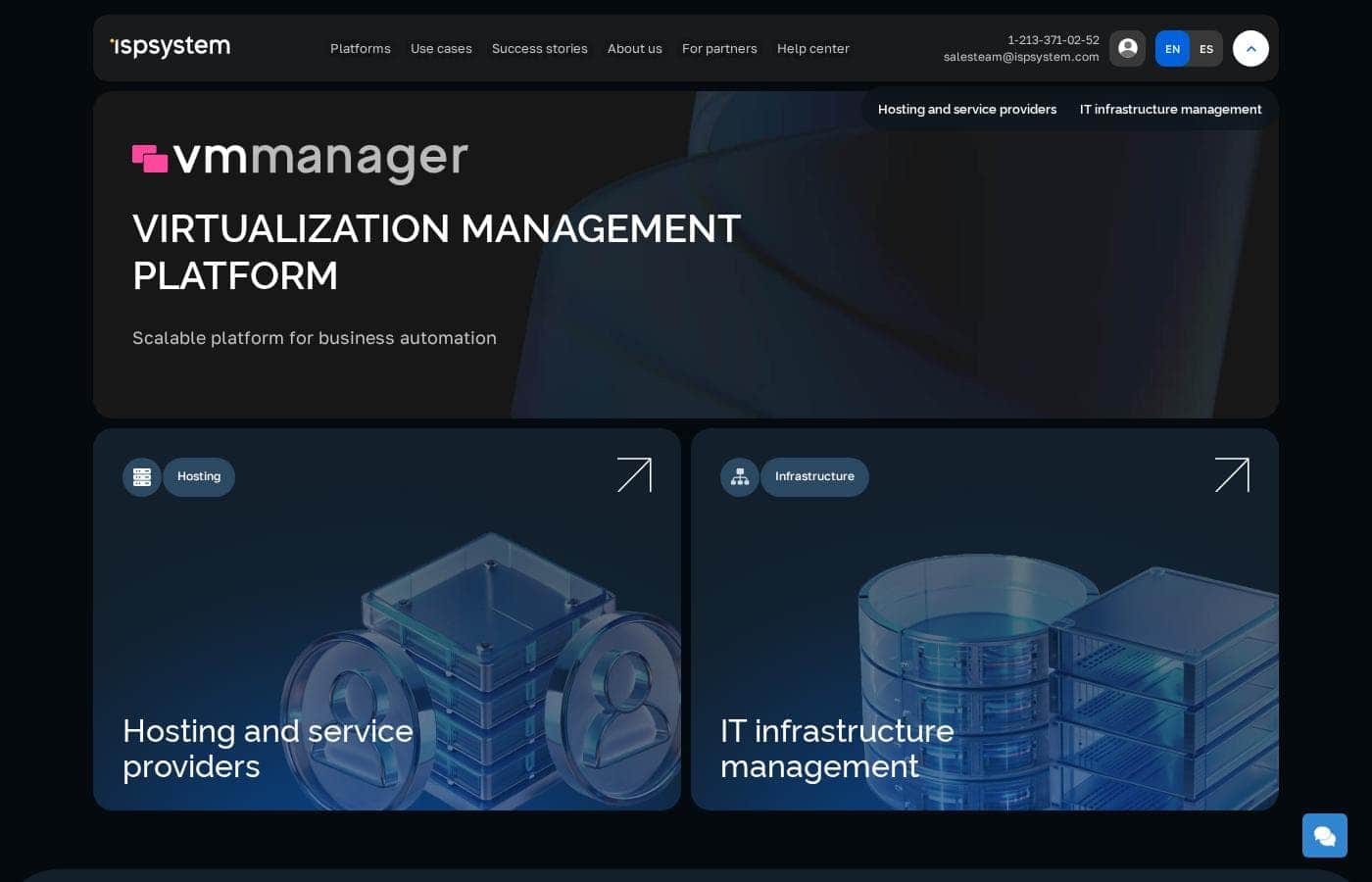 VMmanager pricing page screenshot