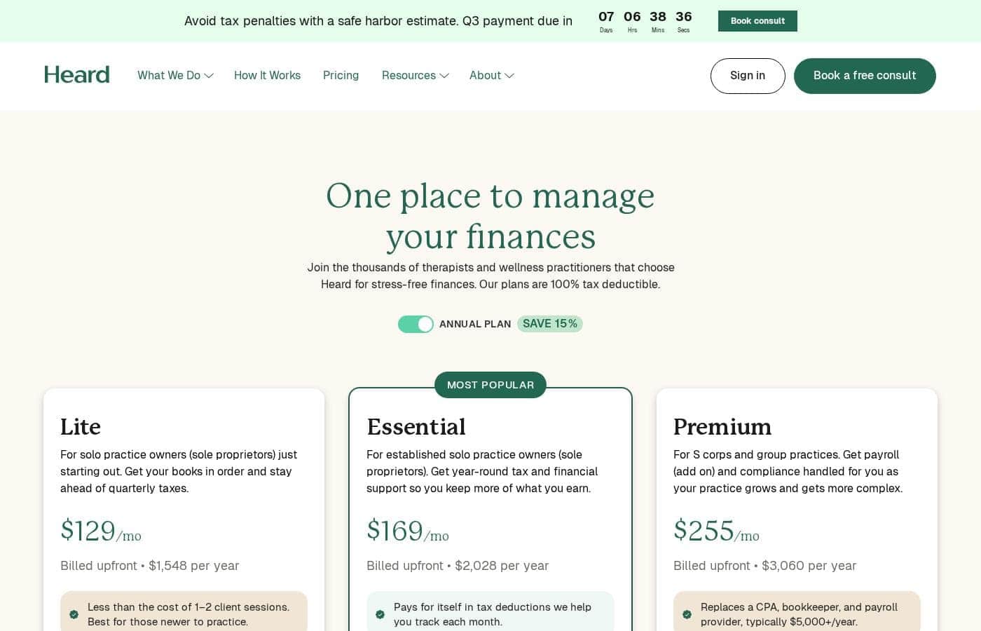 Heard pricing page screenshot