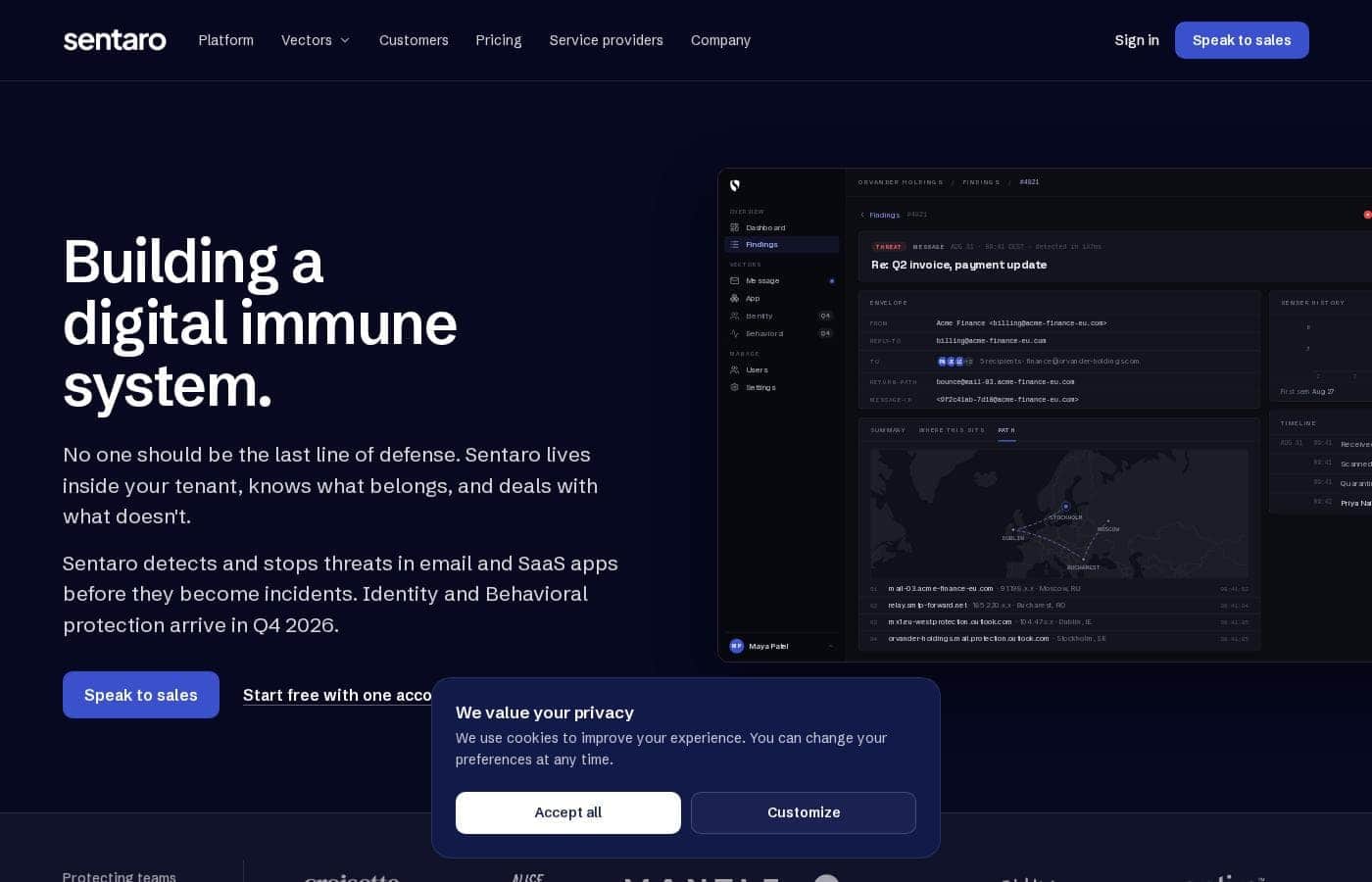 Sentaro homepage screenshot