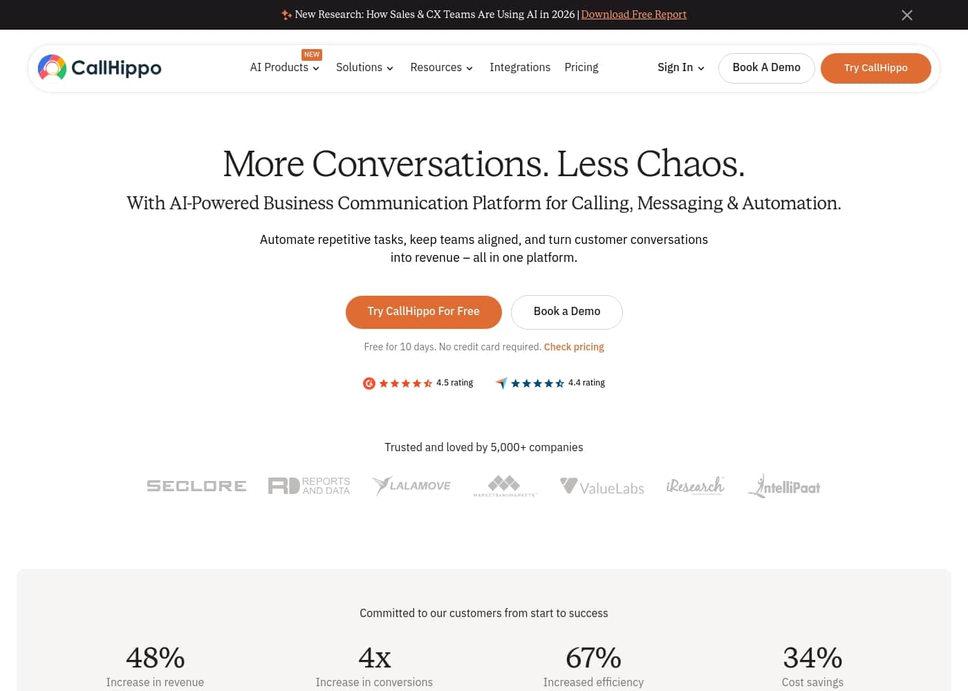 CallHippo homepage screenshot