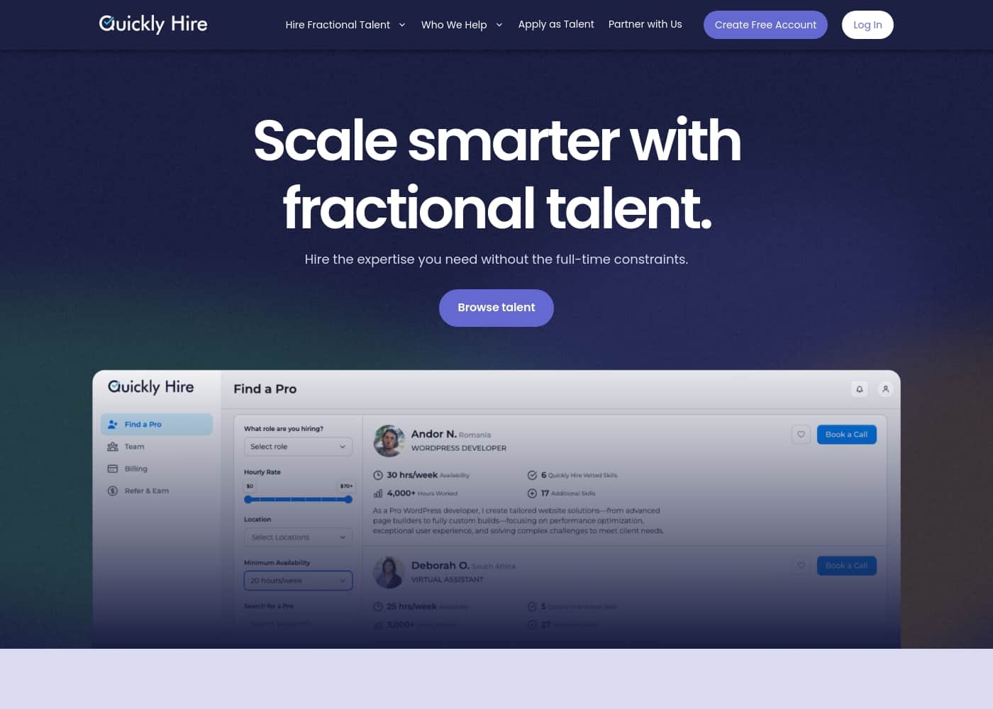 Скриншот главной страницы Quickly Hire