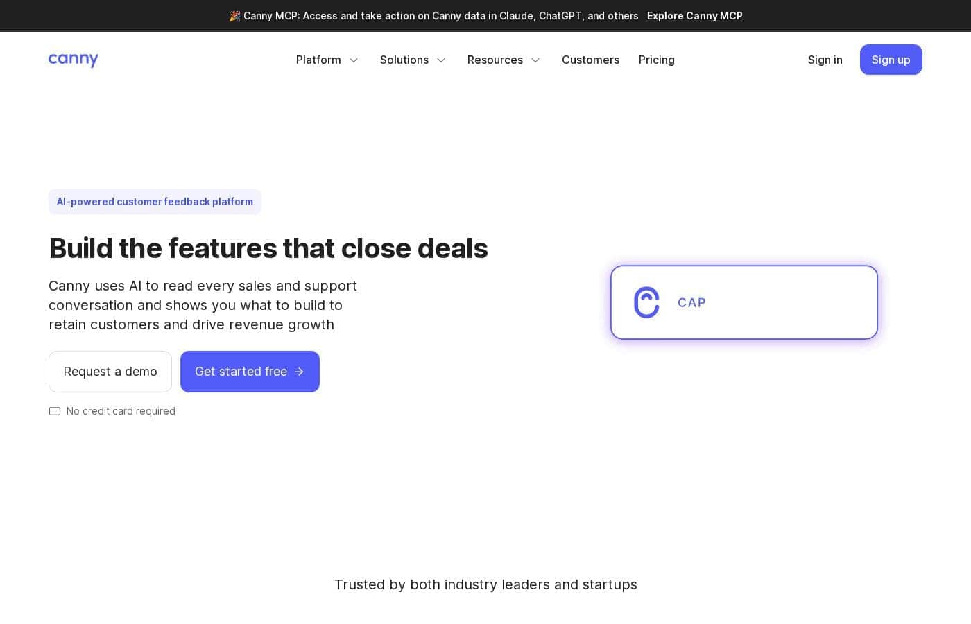 Canny homepage screenshot