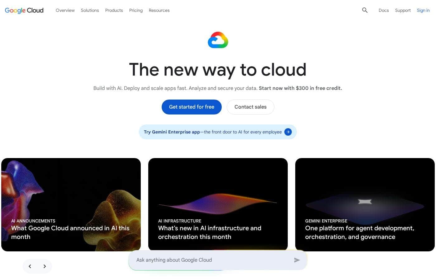 Google Cloud homepage screenshot