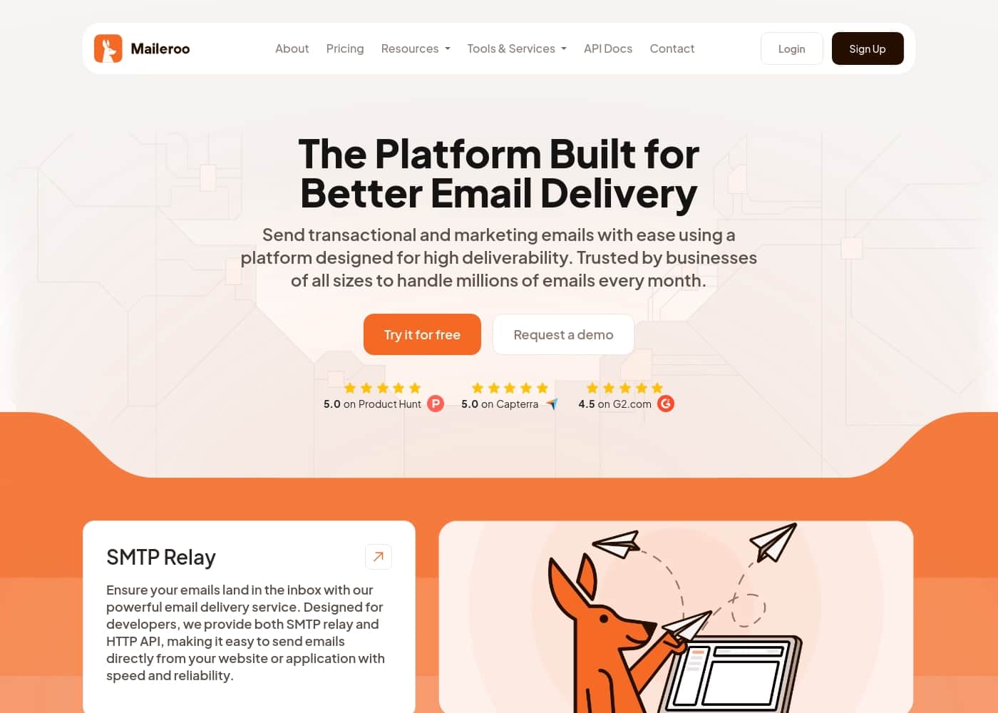 Maileroo homepage screenshot