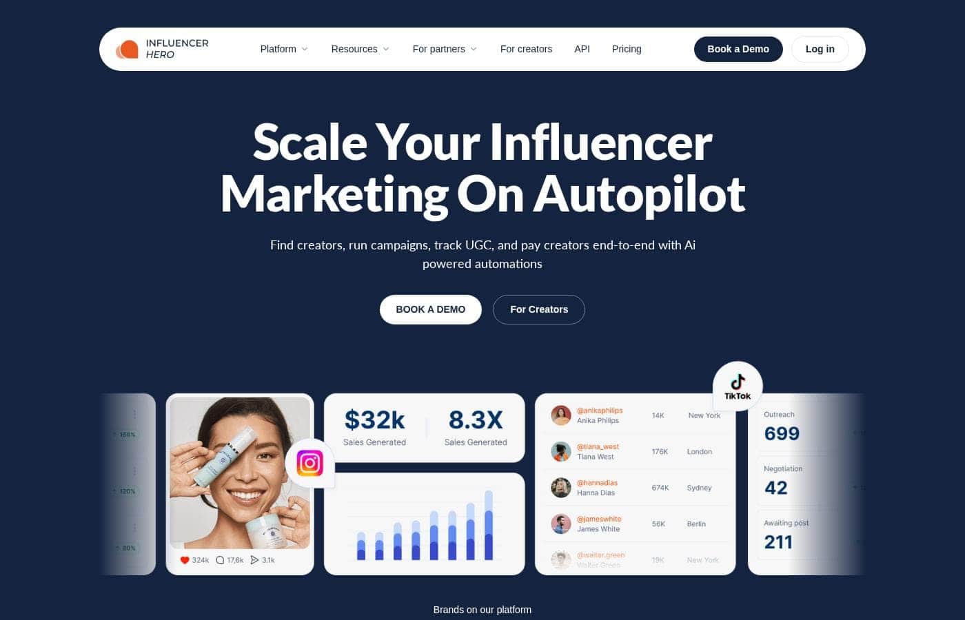 Influencer Hero homepage screenshot