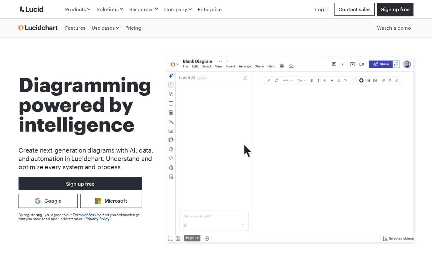 Lucidchart homepage screenshot