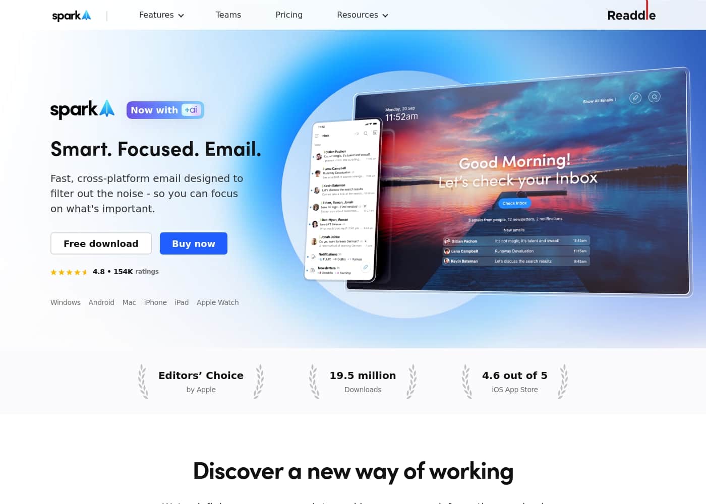 ภาพหน้าจอหลักของ Spark Mail