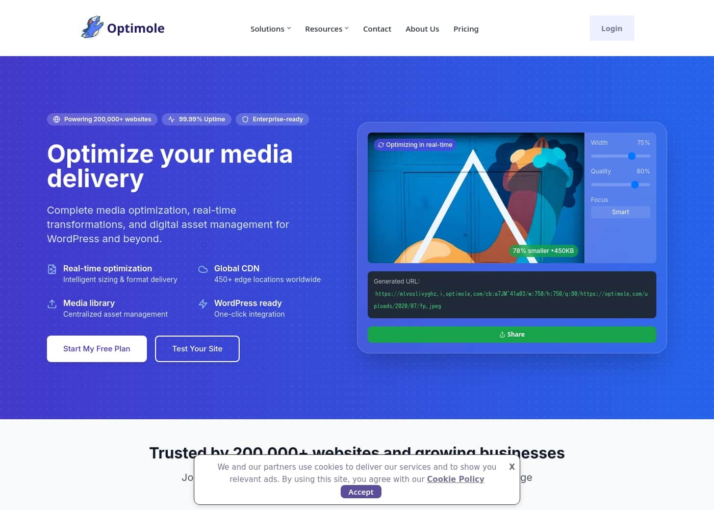Screenshot della homepage di Optimole