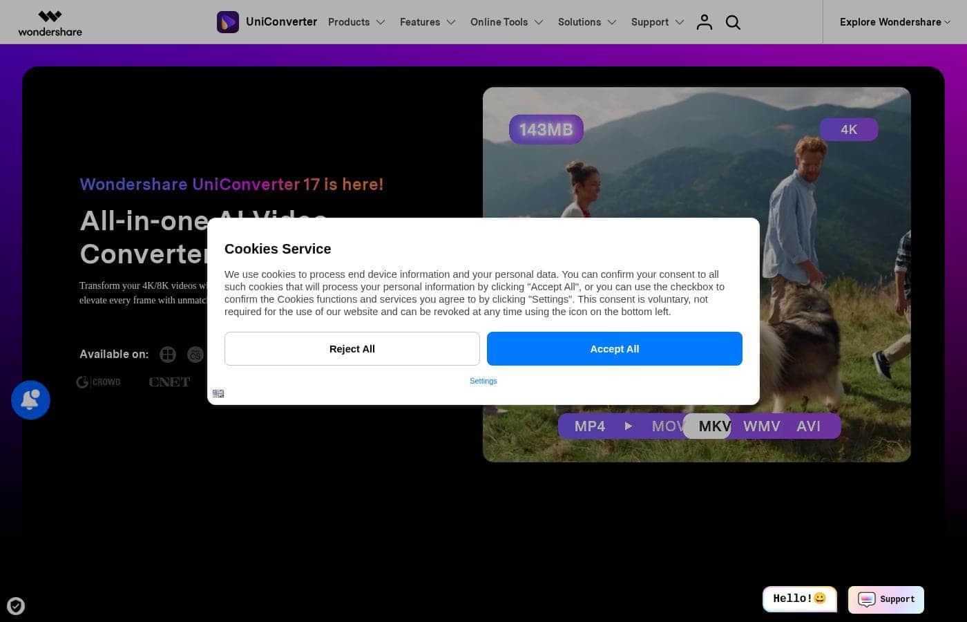 Screenshot della homepage di UniConverter