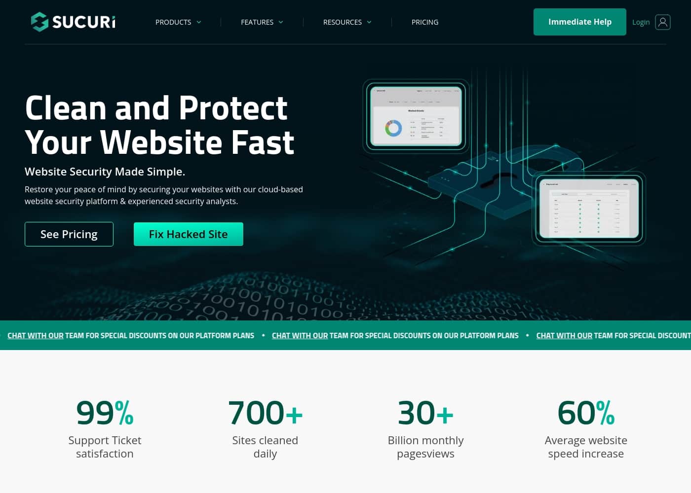 Screenshot della homepage di Sucuri