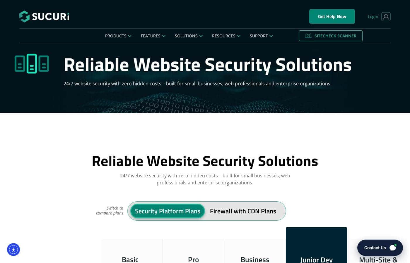 Sucuri pricing page screenshot