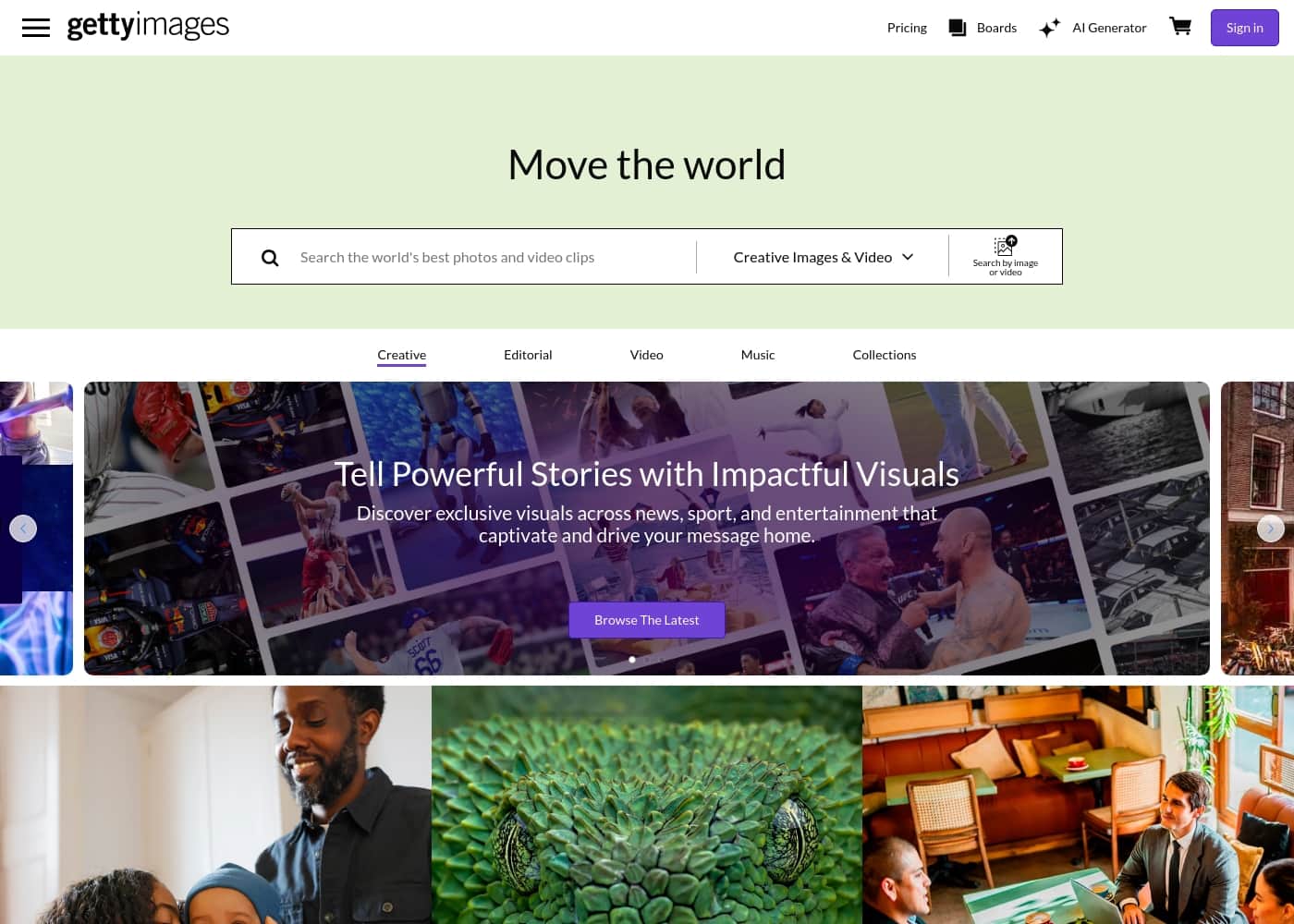 Getty Images homepage screenshot