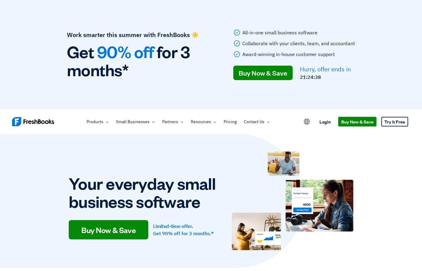 ภาพหน้าจอหลักของ Freshbooks