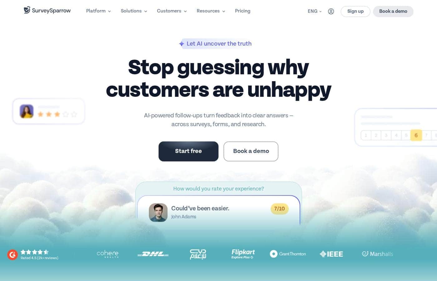SurveySparrow homepage screenshot