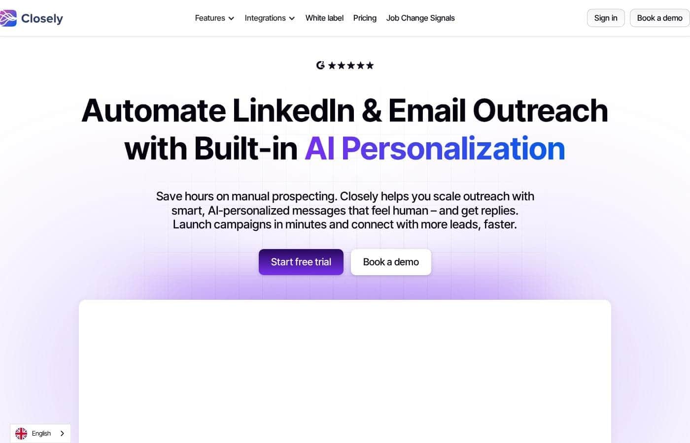 Closely homepage screenshot