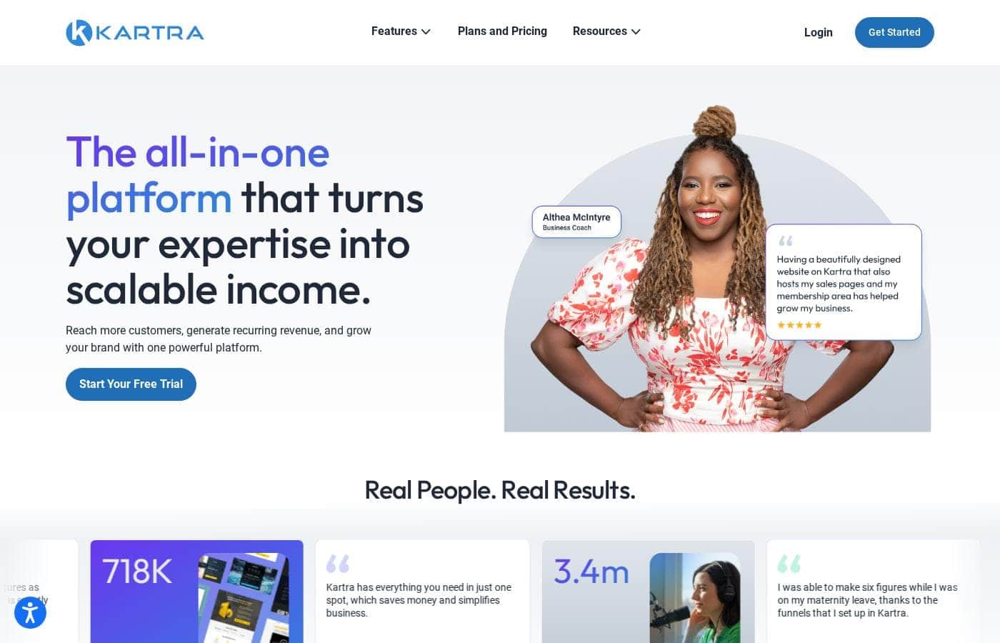 Screenshot della homepage di Kartra, WebinarJam & EverWebinar