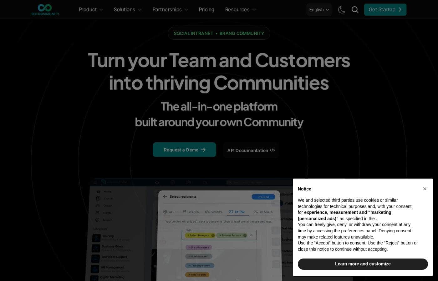 Captura de la página de precios de SelfCommunity