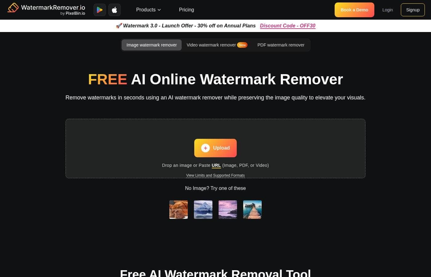 WatermarkRemover.io homepage screenshot