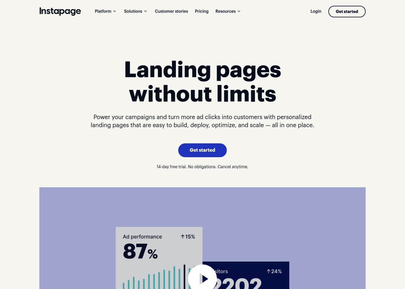 Instapage homepage screenshot