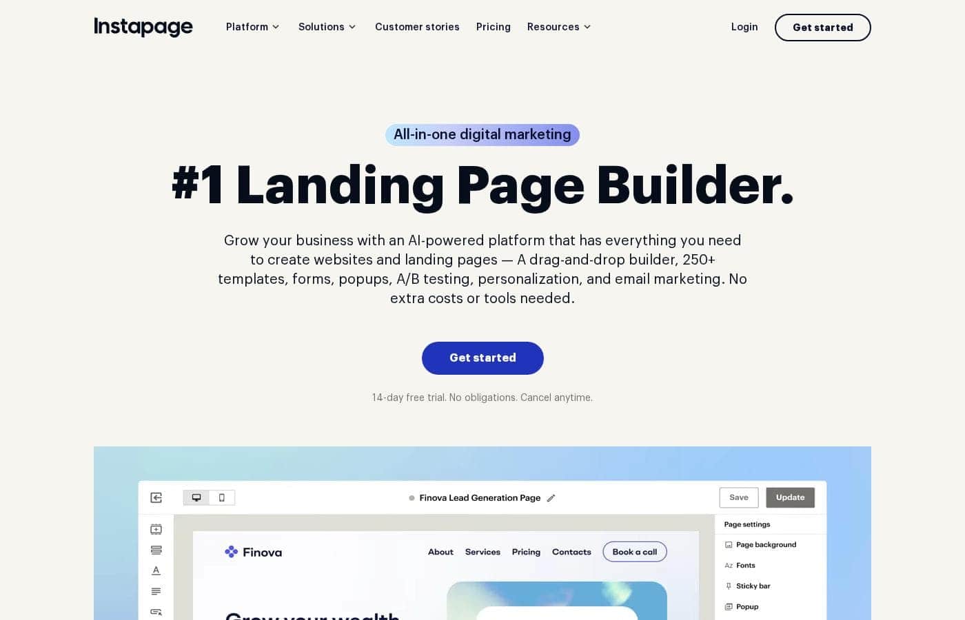 Instapage homepage screenshot
