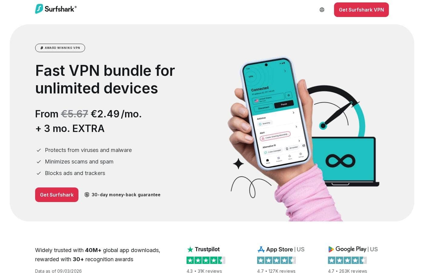 Surfshark pricing page screenshot