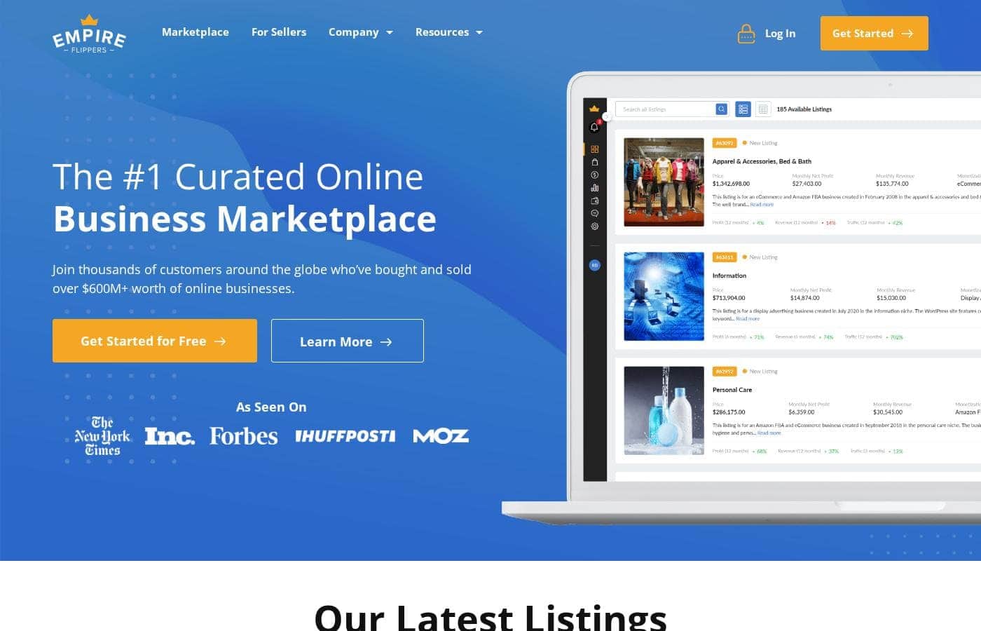 Screenshot della homepage di Empire Flippers
