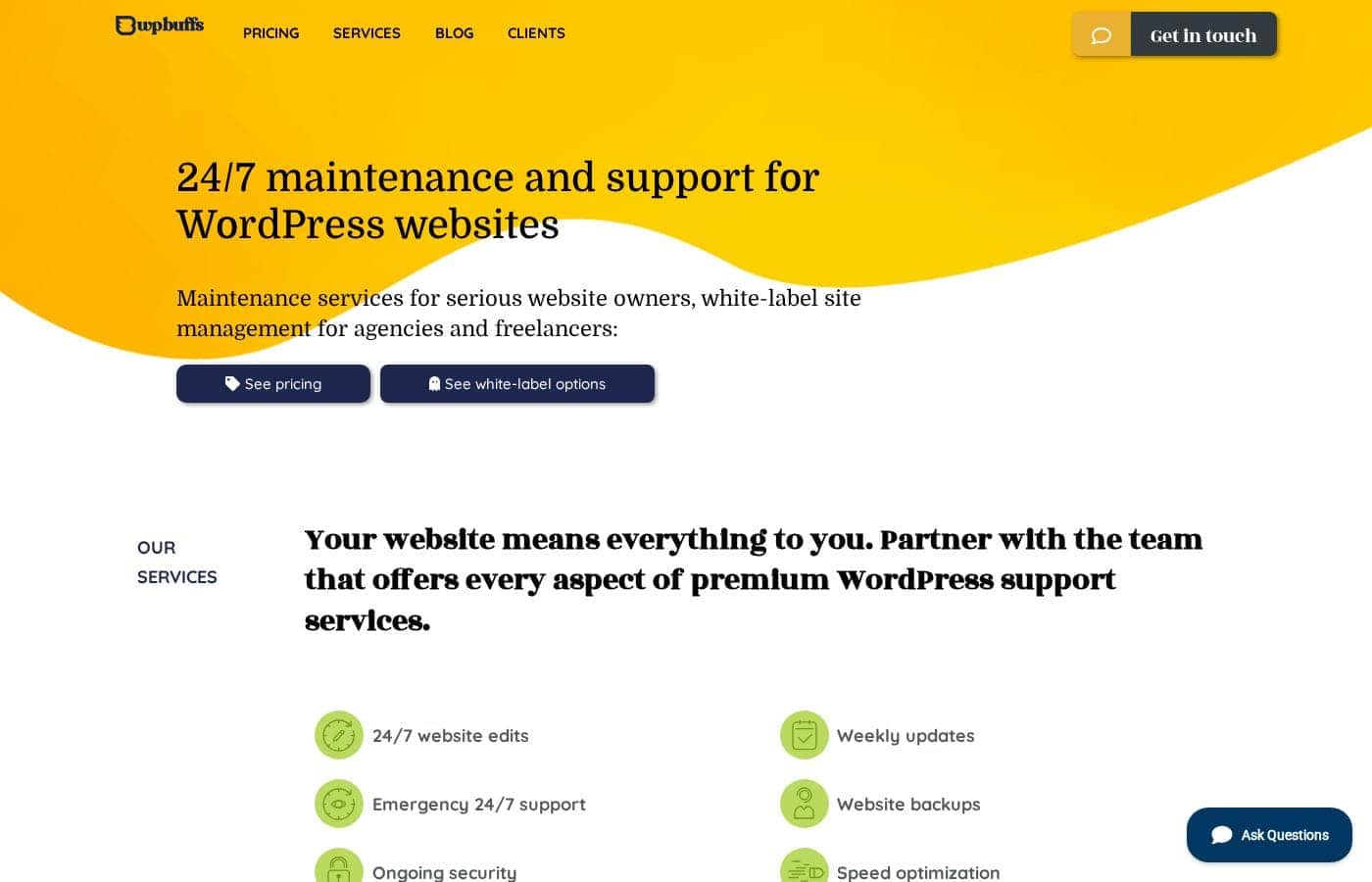 WP Buffs homepage screenshot