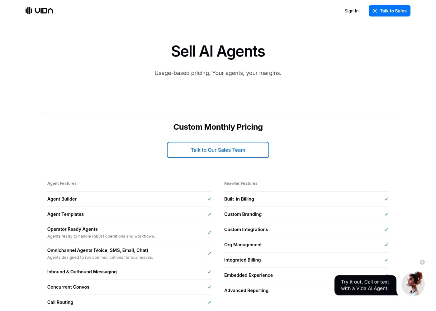 Vida Global Inc. pricing page screenshot