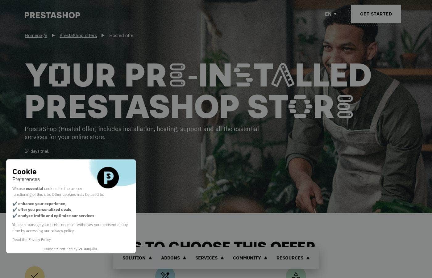 PrestaShop homepage screenshot