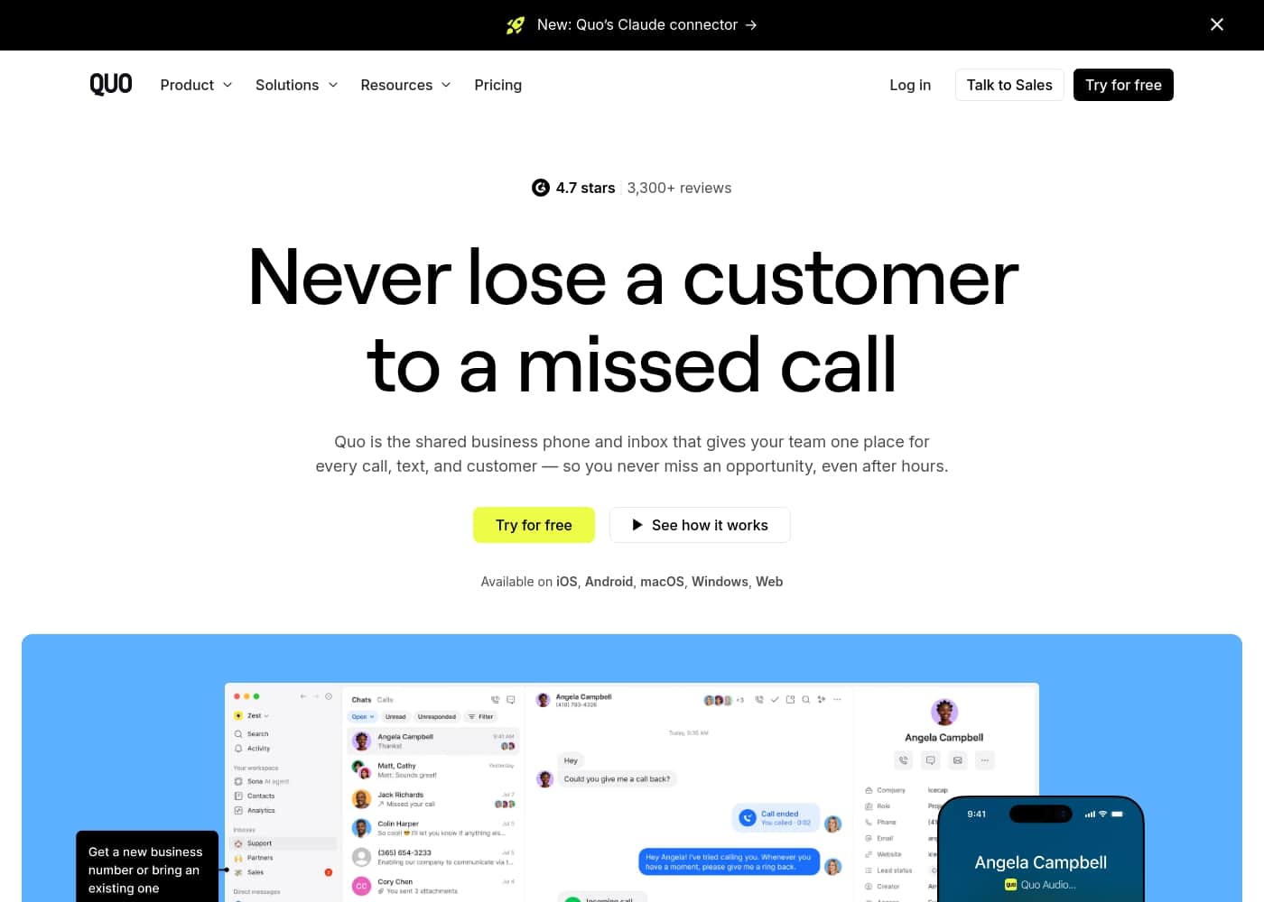 Quo (formerly OpenPhone) homepage screenshot