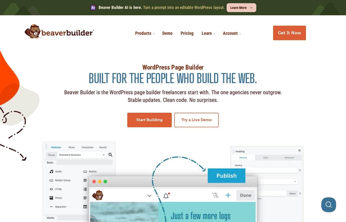 Captura de ecrã da página inicial do Beaver Builder