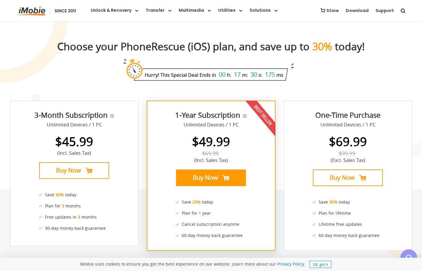 PhoneRescue pricing page screenshot