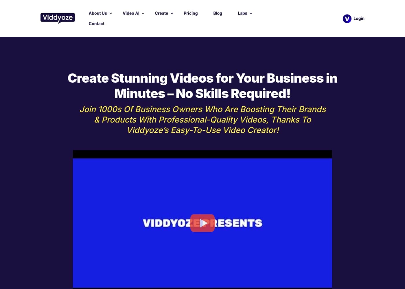 Viddyoze 홈페이지 스크린샷