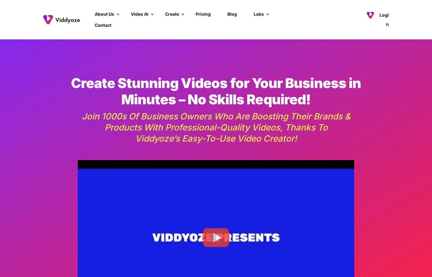 Viddyoze homepage screenshot
