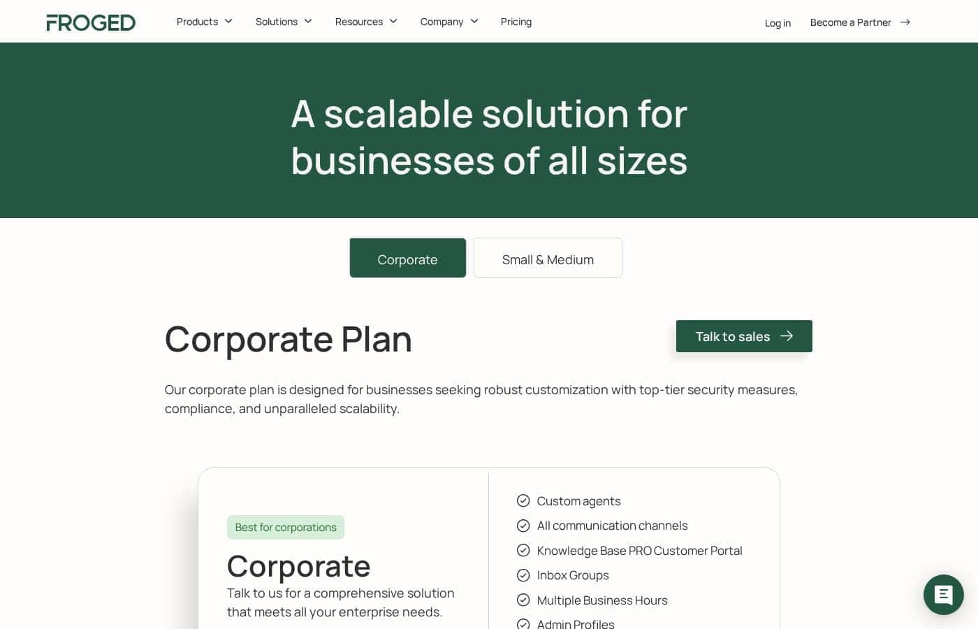 Froged pricing page screenshot