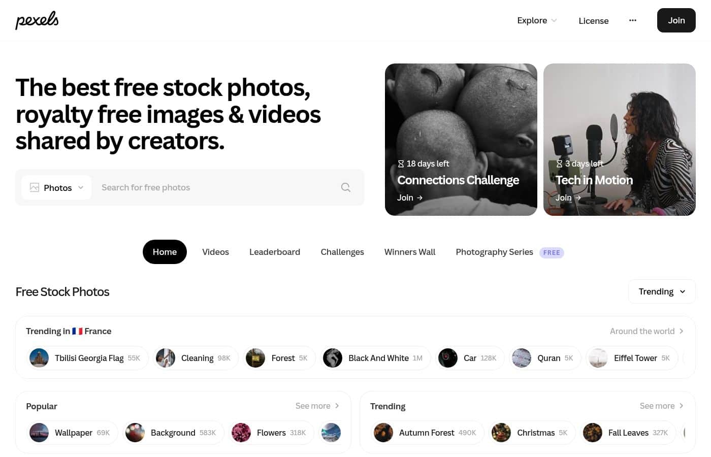 Pexels homepage screenshot