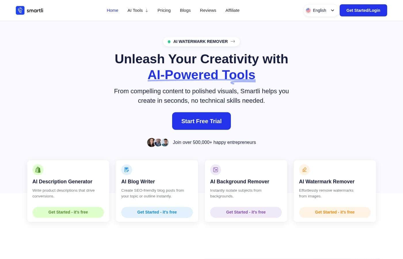 Smartli homepage screenshot