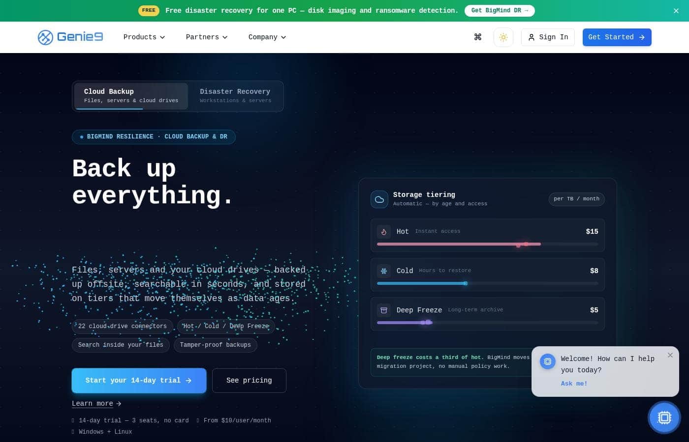 Genie9 homepage screenshot