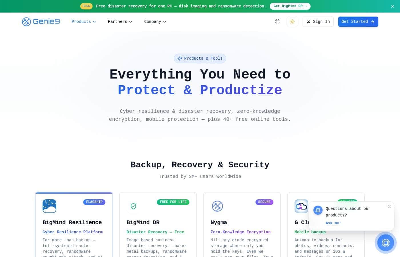 Genie9 pricing page screenshot