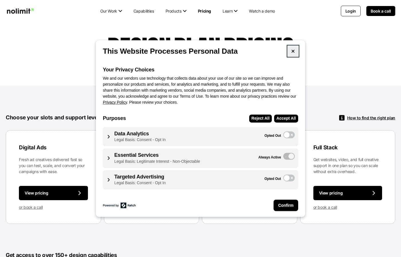 No Limit Creatives pricing page screenshot