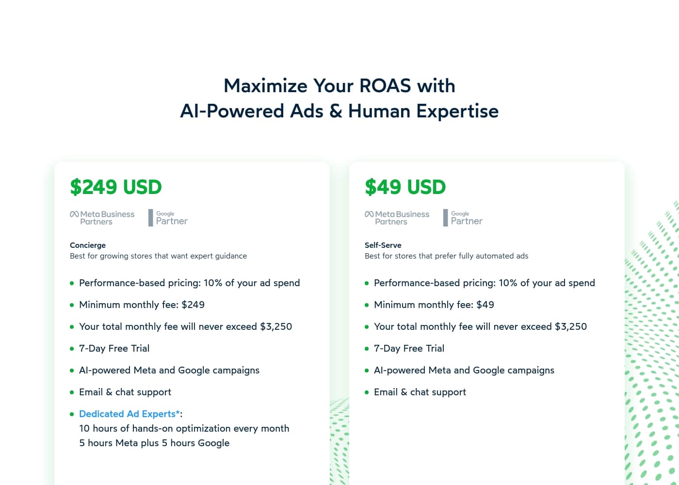 Adwisely pricing page screenshot