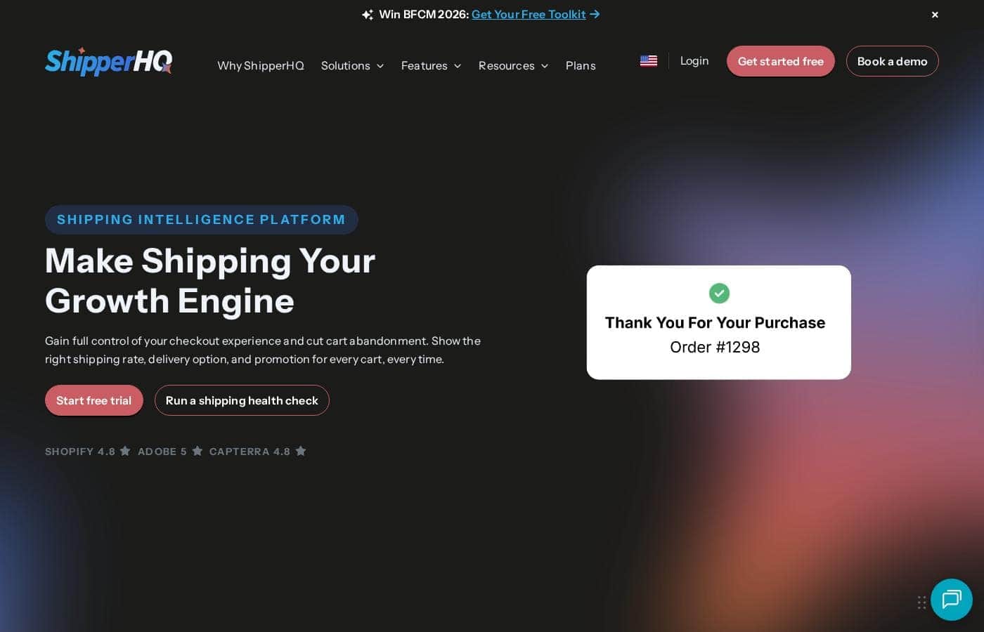 Screenshot della homepage di ShipperHQ