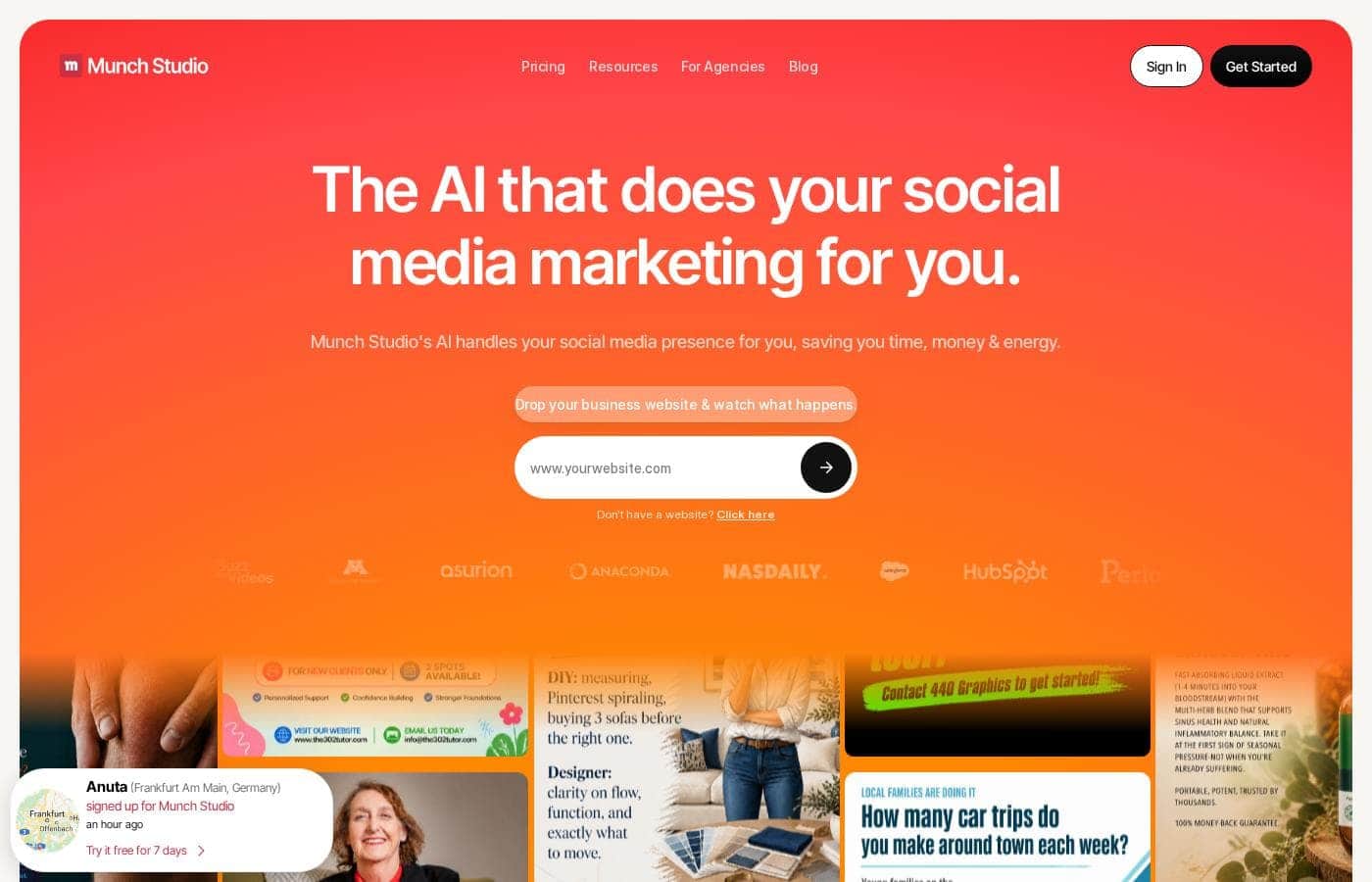 Munch pricing page screenshot