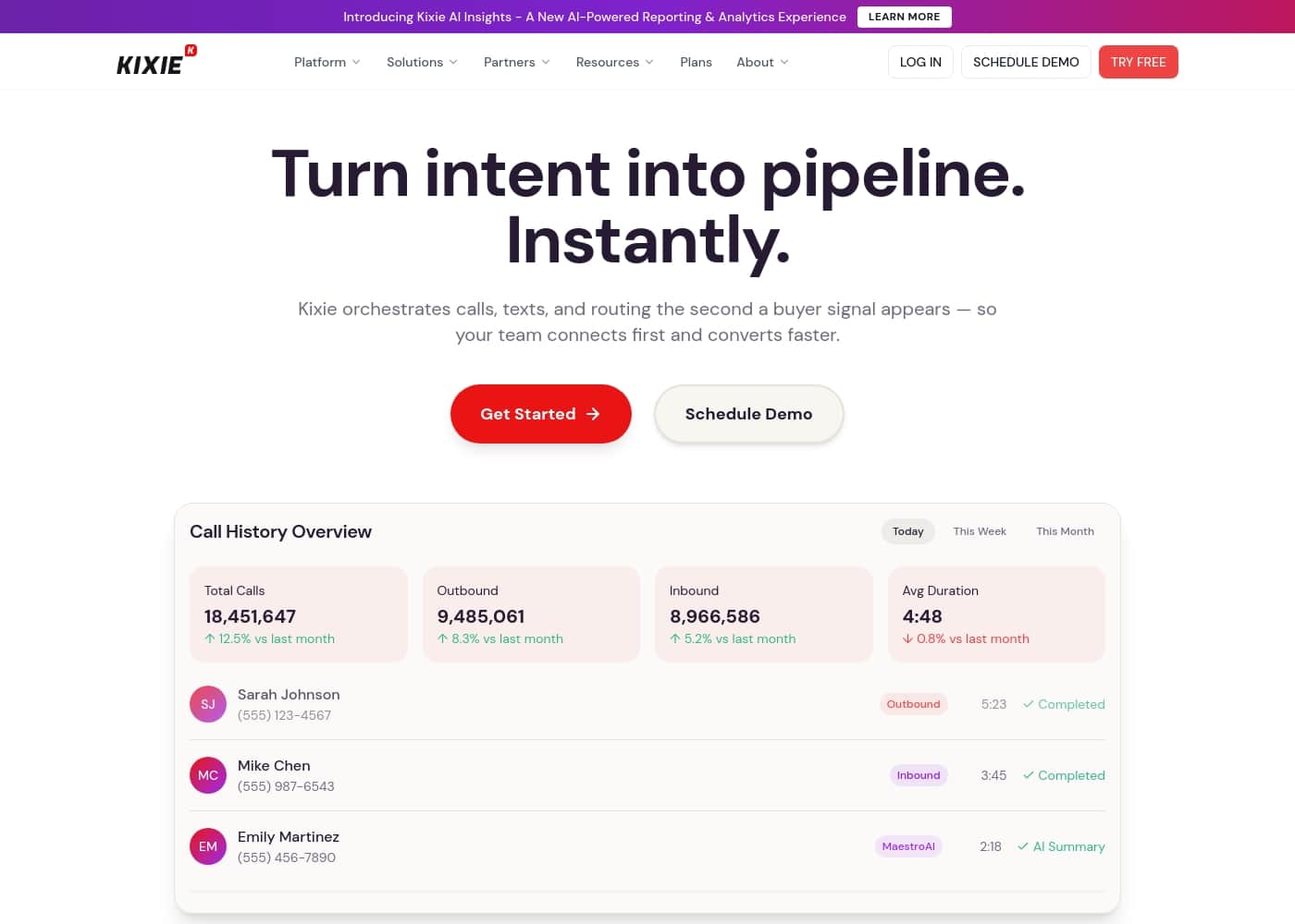 Kixie homepage screenshot