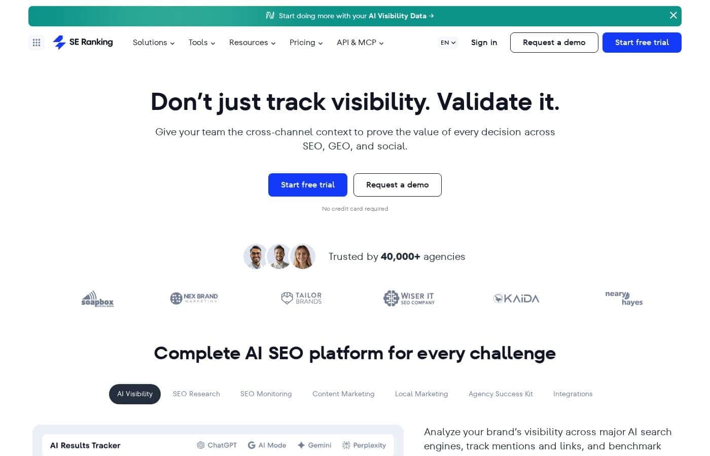 SE Ranking homepage screenshot